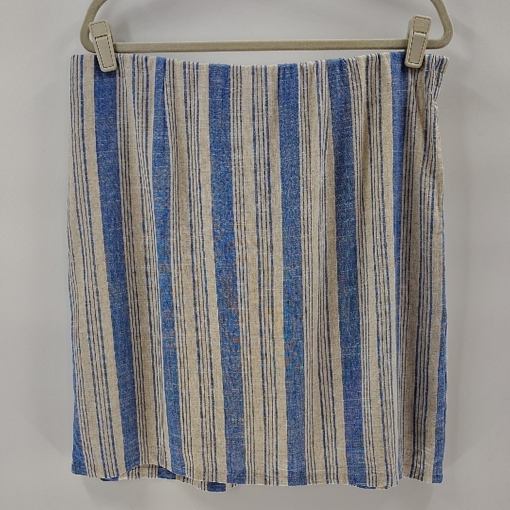 Torrid Skirt 1X Blue And Beige Stripe Linen Blend Elastic Stretch Waist Lined